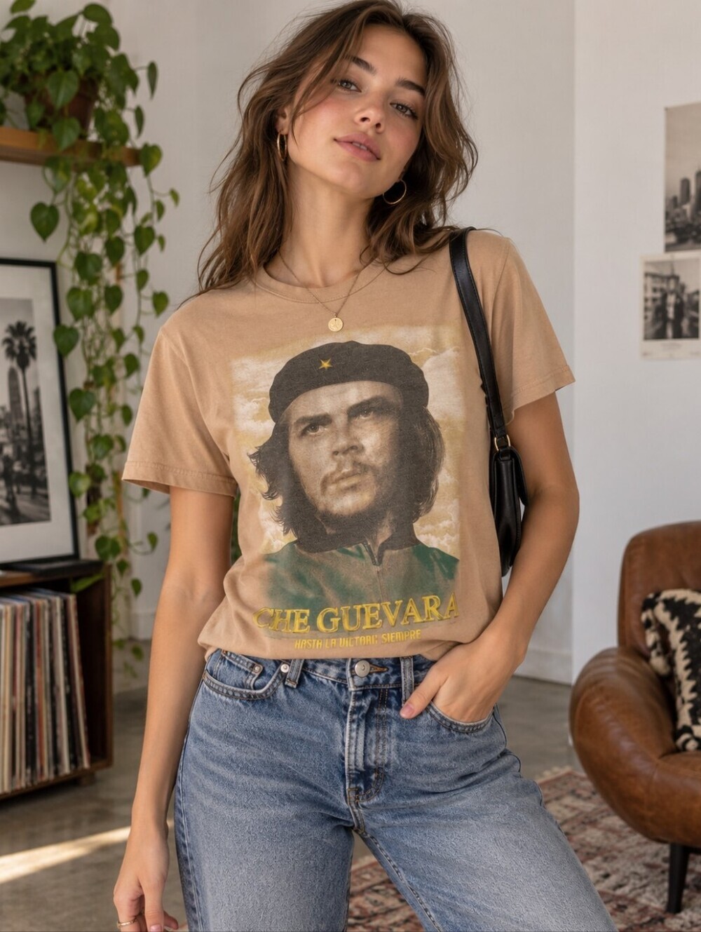 Che Guevara Graphic Tee - Tan, Ptp 18 1/2" To 22"